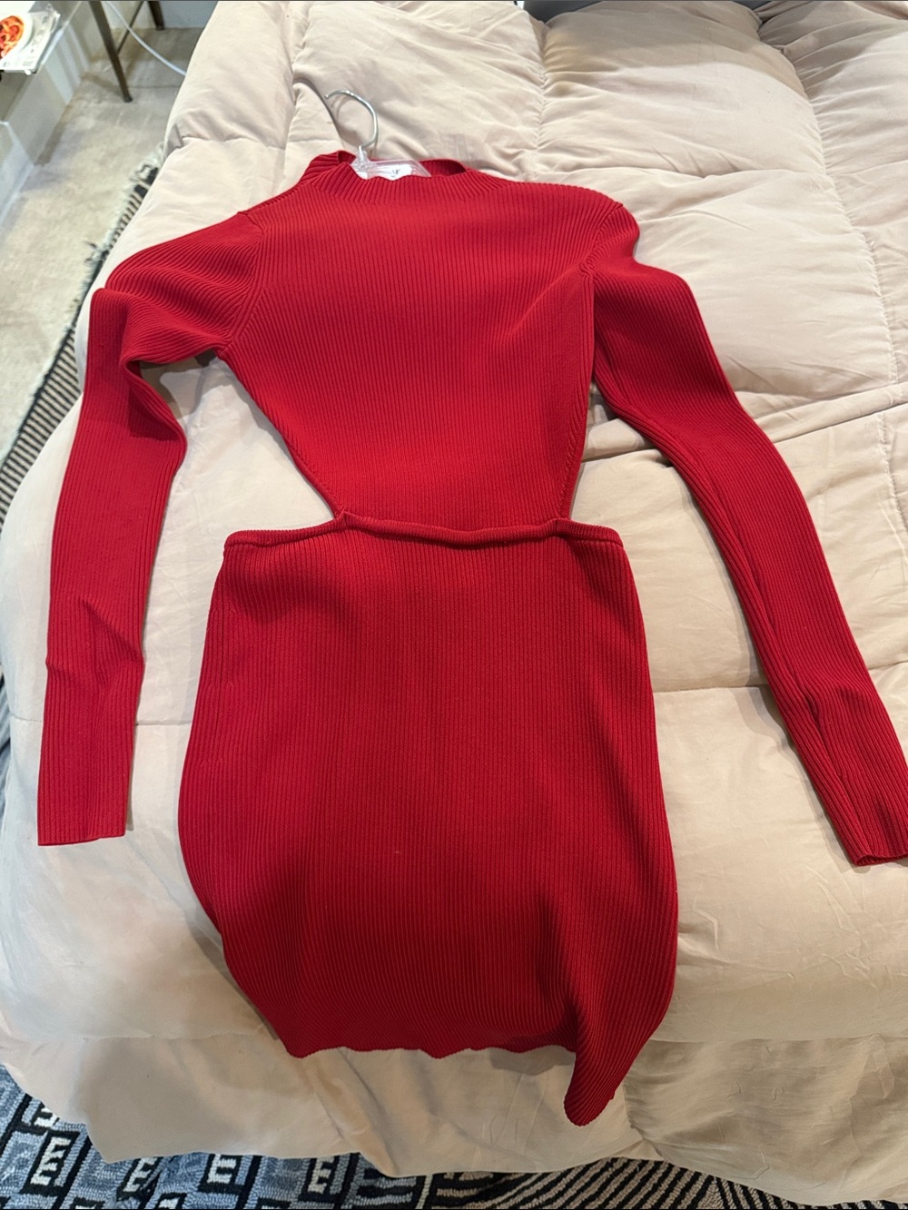 Michael Costello Red Ribbed Cutout Mini Dress